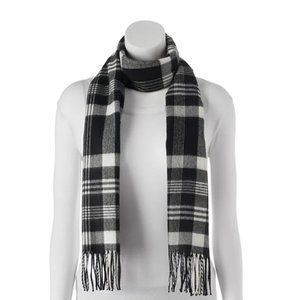 NWOT Softer Than Cashmere Scarf | Black and White Plaid/Tartan